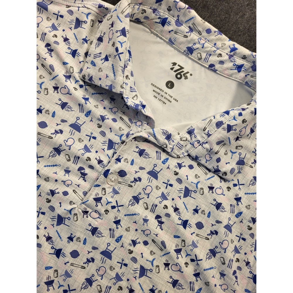 1764 Golf Polo All Over Print Men's Large Barbecue Theme Performance Stretch